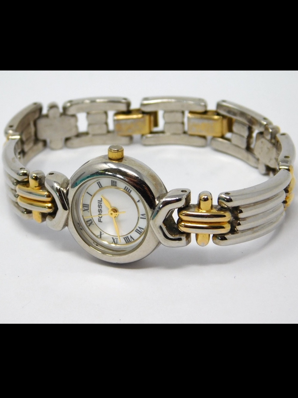 Fossil Women's Watch F2 ES-8681 White Dial 21mm Case Two Tone Ladies Art Deco